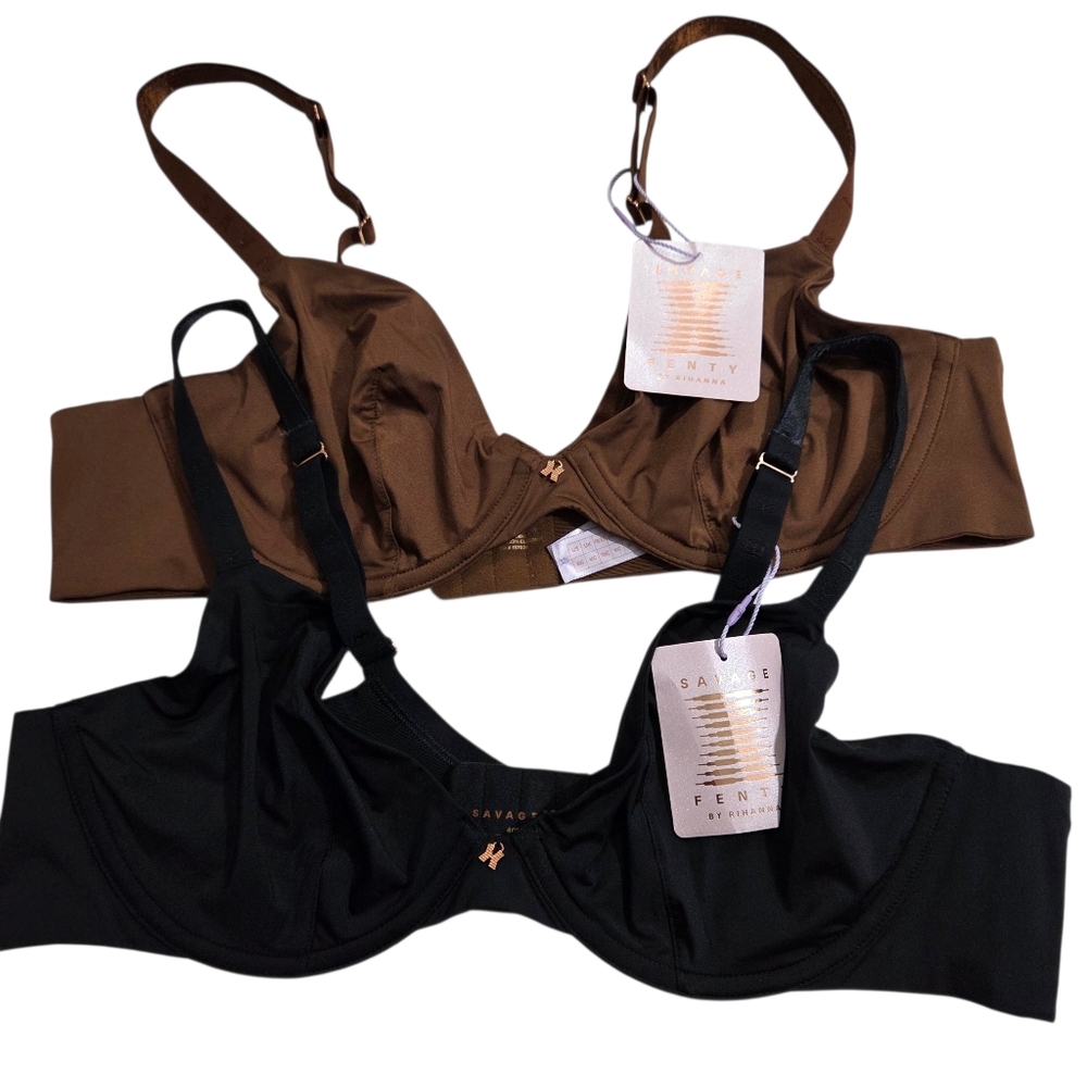 NWT Savage x Fenty 2 Bras Black Brown Size 40C Satin Underwire